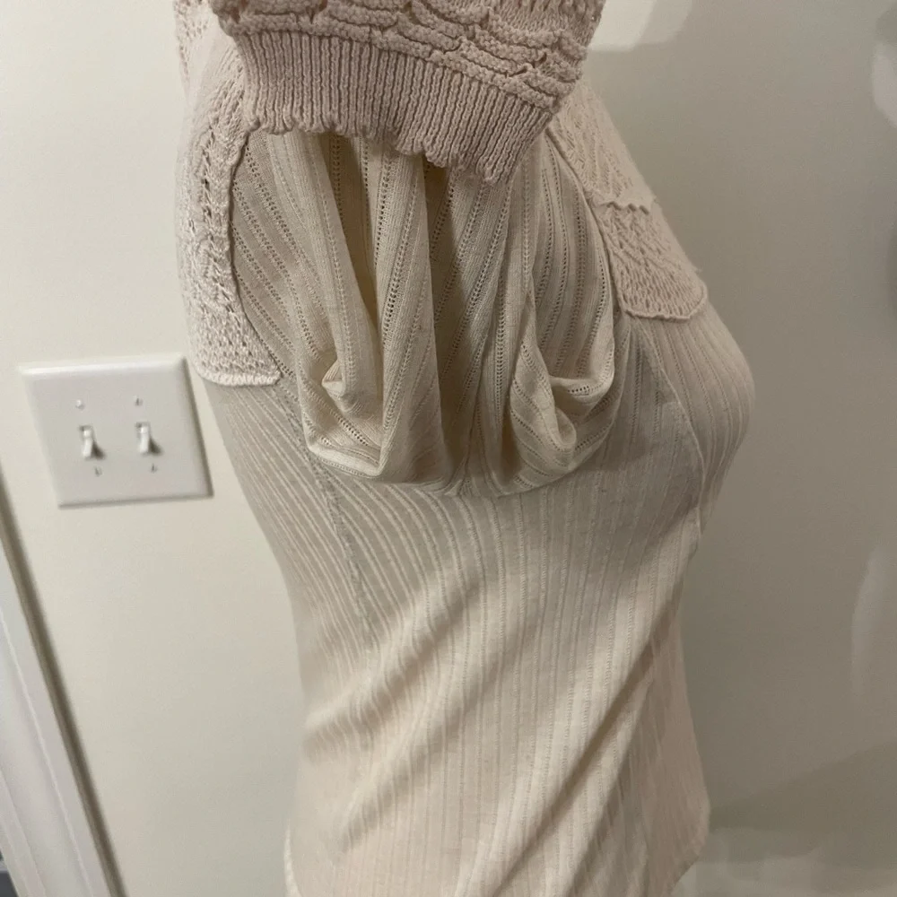 Free People REVOLVE Colette Scallop Neck Knit Trim Neutral Top